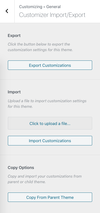 Blocksy import options
