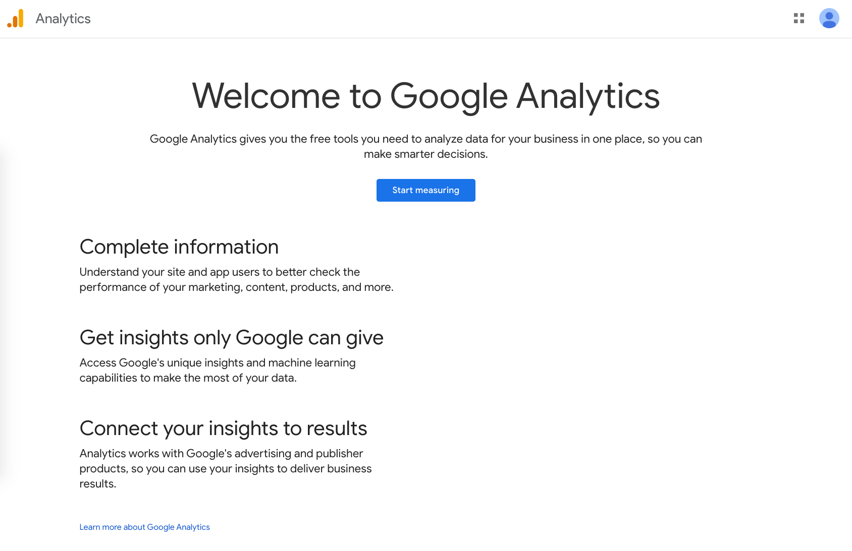 Google Analytics welcome