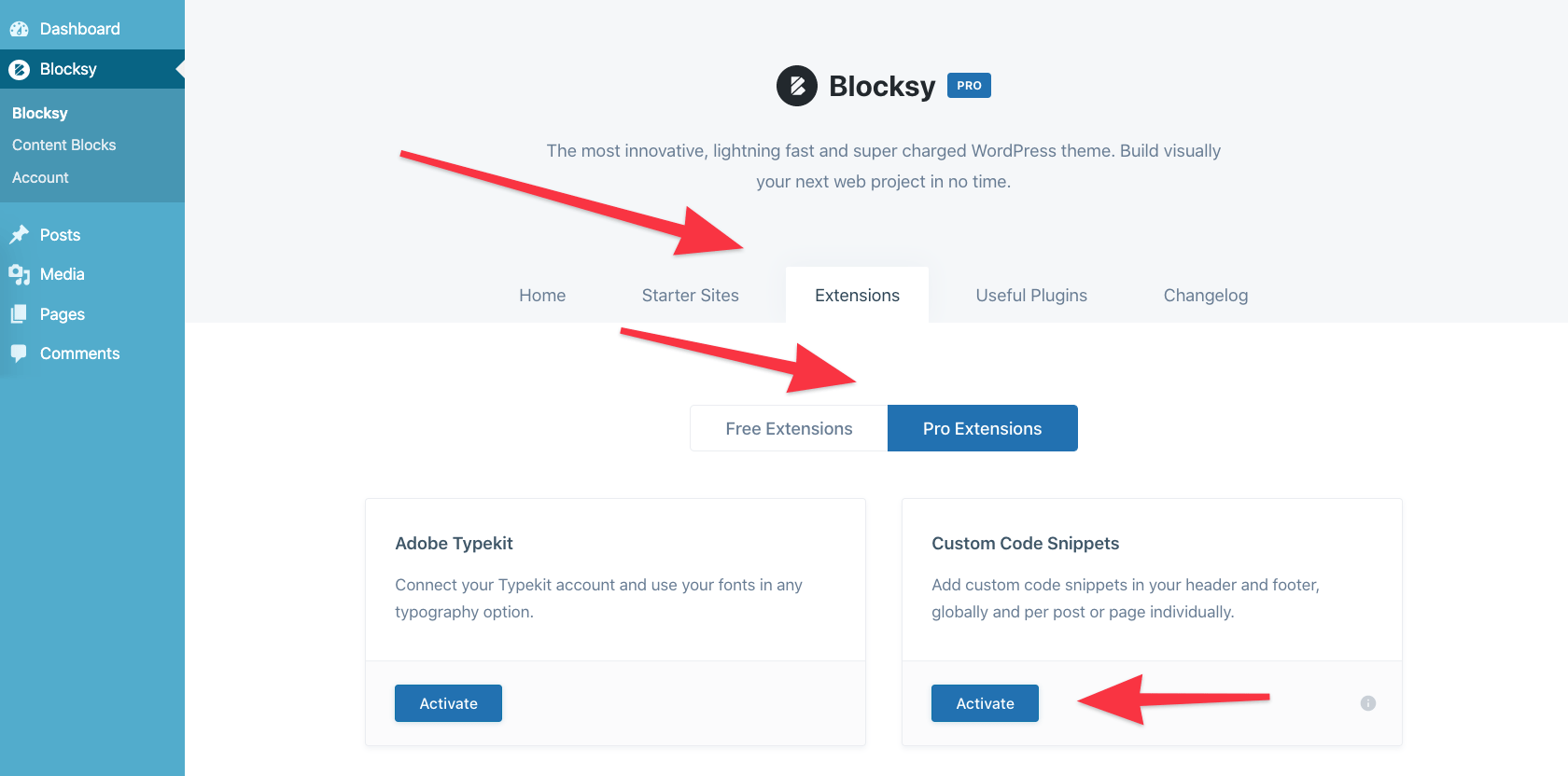 Activate the Custom Code Snippets