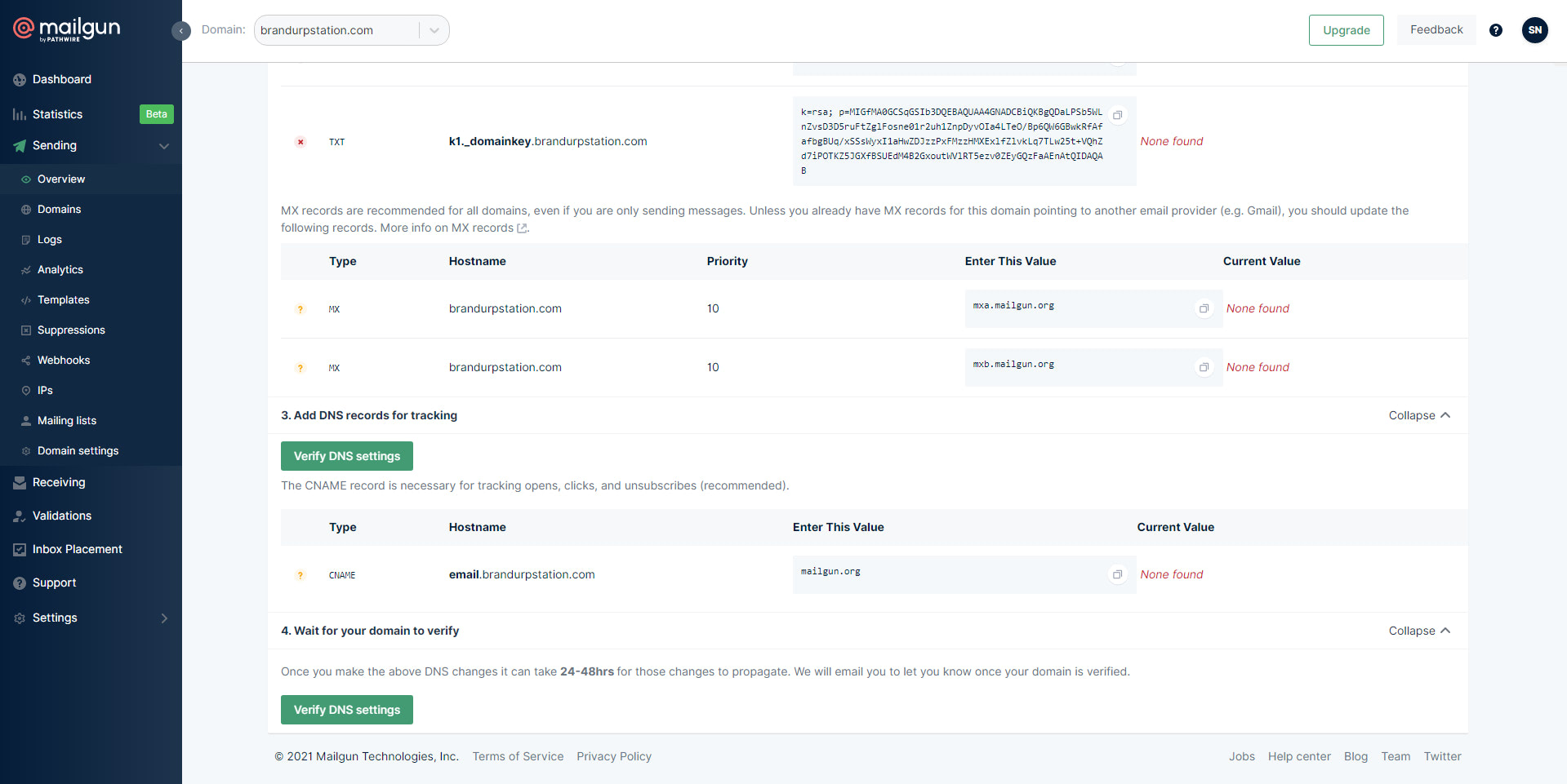 Verify DNS settings