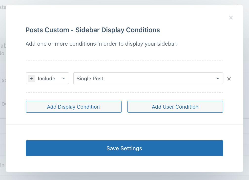 Display conditions for WordPress custom sidebars in Blocksy