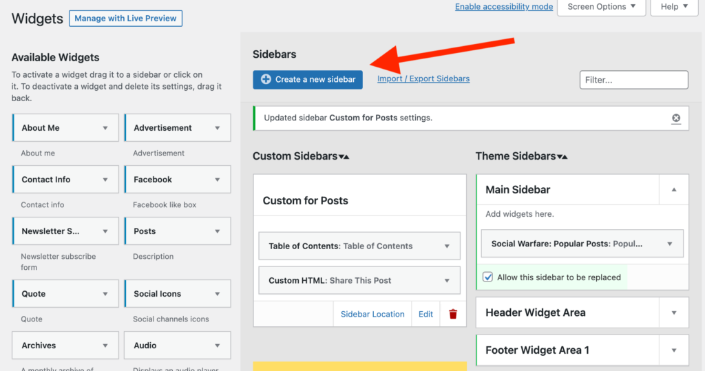 WordPress custom sidebars with a plugin