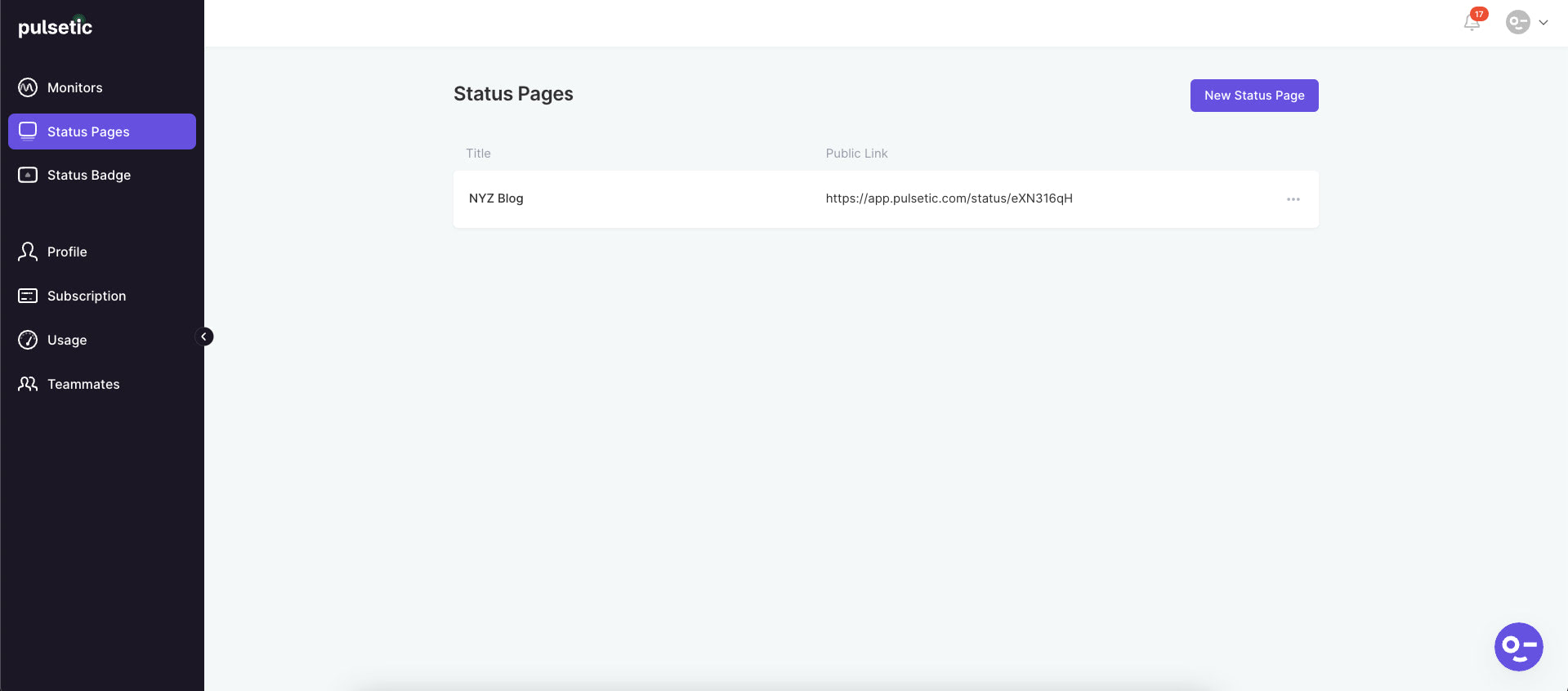 Status Page WordPress