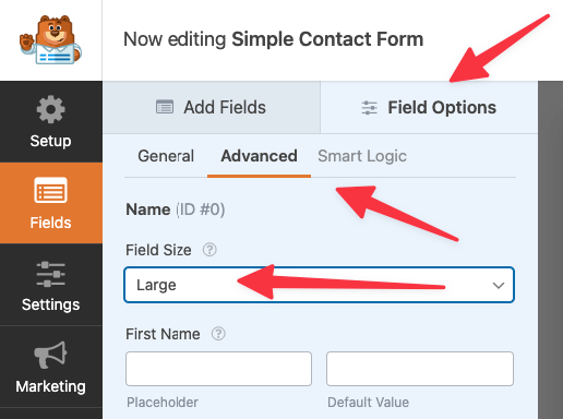 Setting for stretched form fields