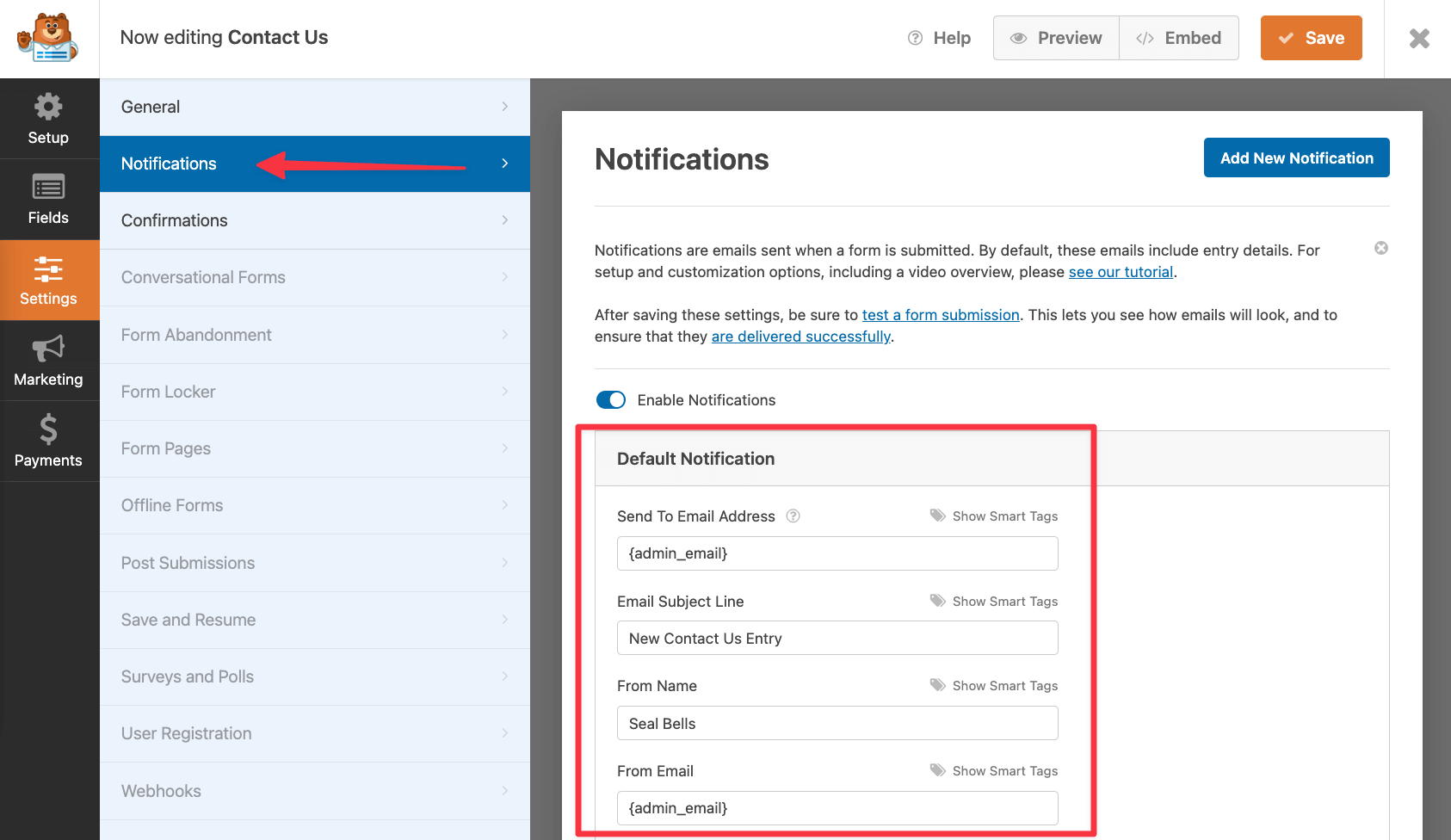 Form notifications