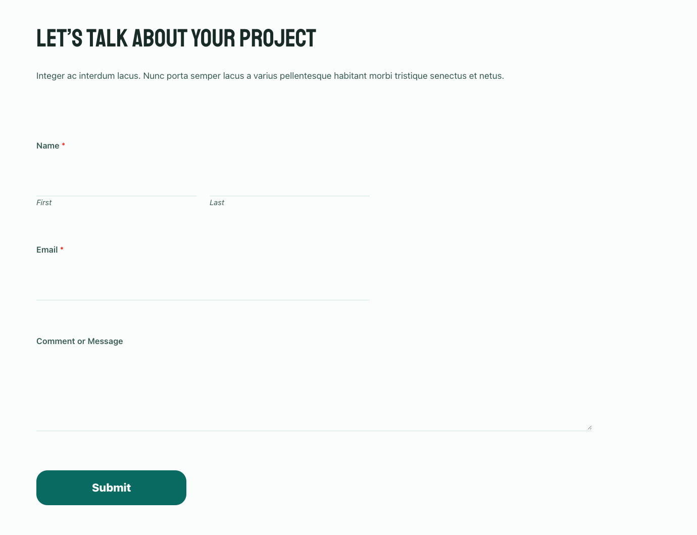 A live contact form on a WordPress site