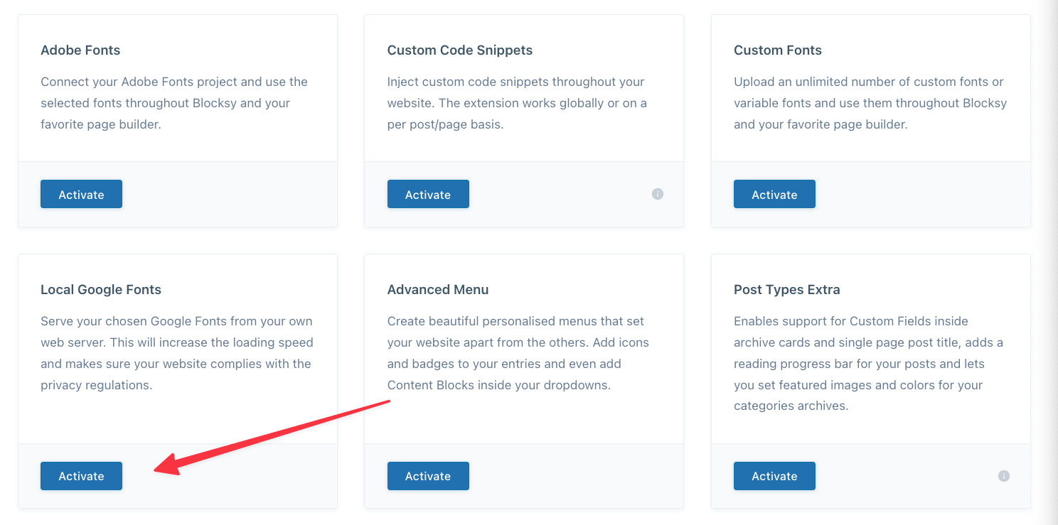 activate the Local Google Fonts extension