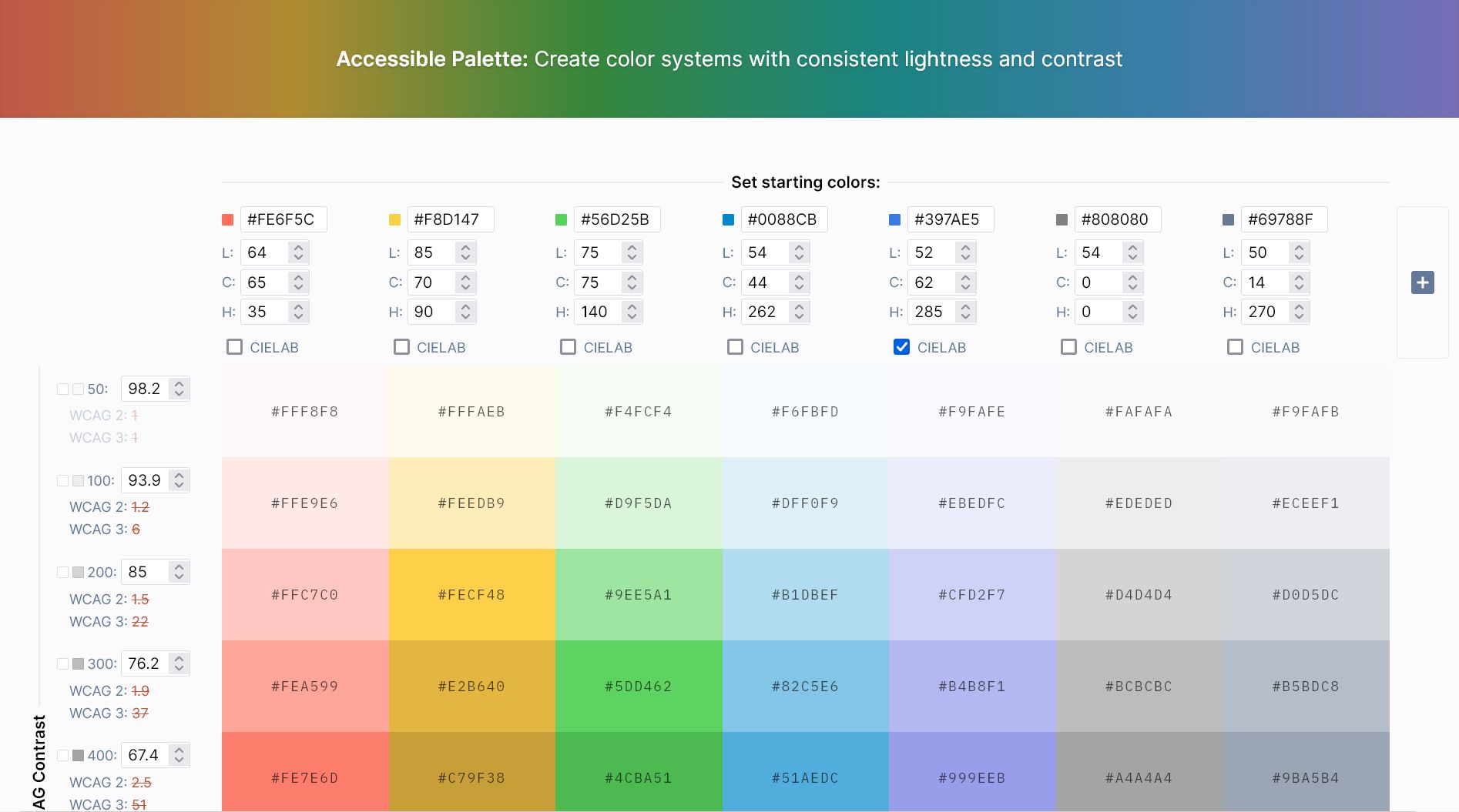 Color palettes for website accessibility