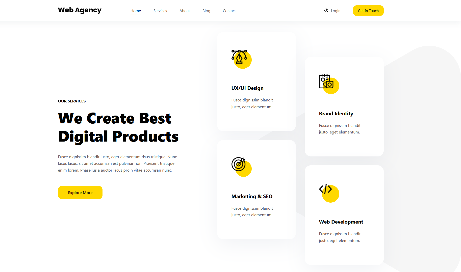 Accessible WordPress theme, example, the homepage of Blocksy's Web Agency starter site
