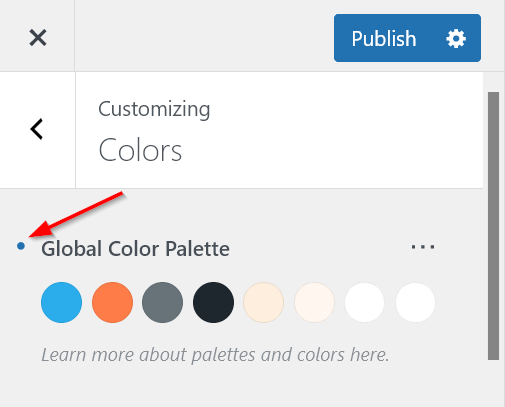 Undo icon in the Colors panel in the WordPress Customizer