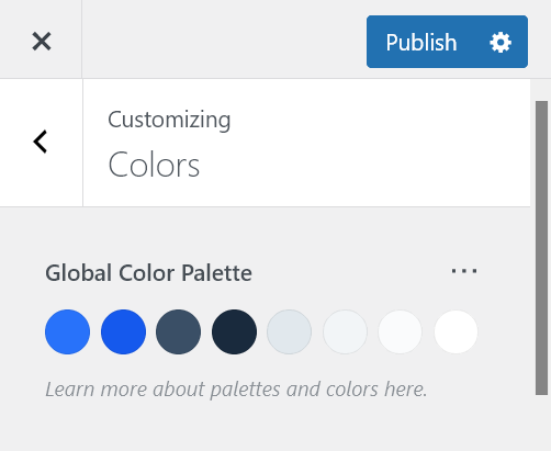 Default Global Color Palette in the Colors panel in the WordPress Customizer
