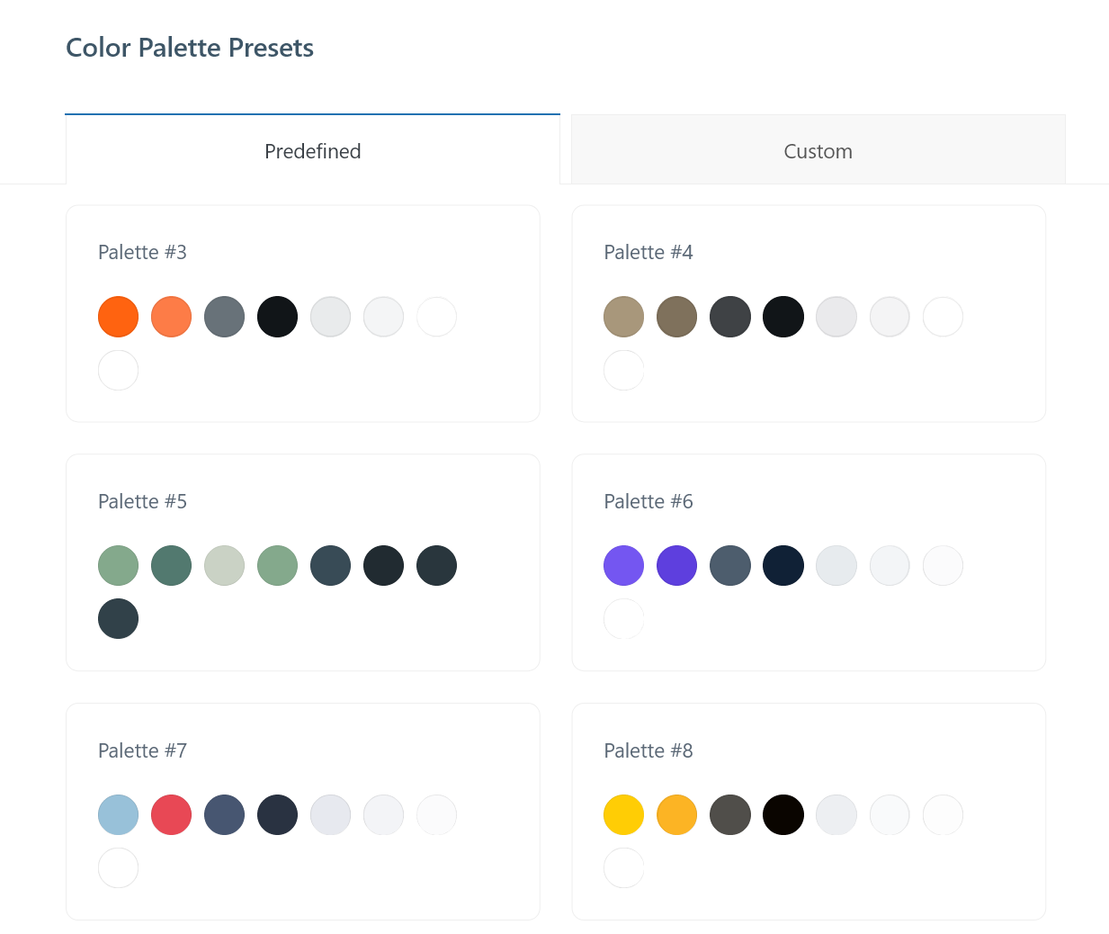 Color Palette Presets in the Colors panel of the Blocksy WordPress theme