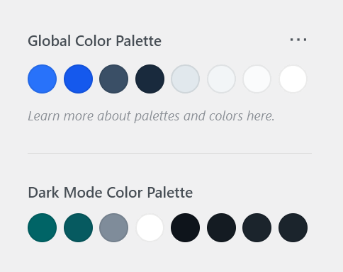 Default colors both for the light and dark mode color palettes in the WordPress Customizer