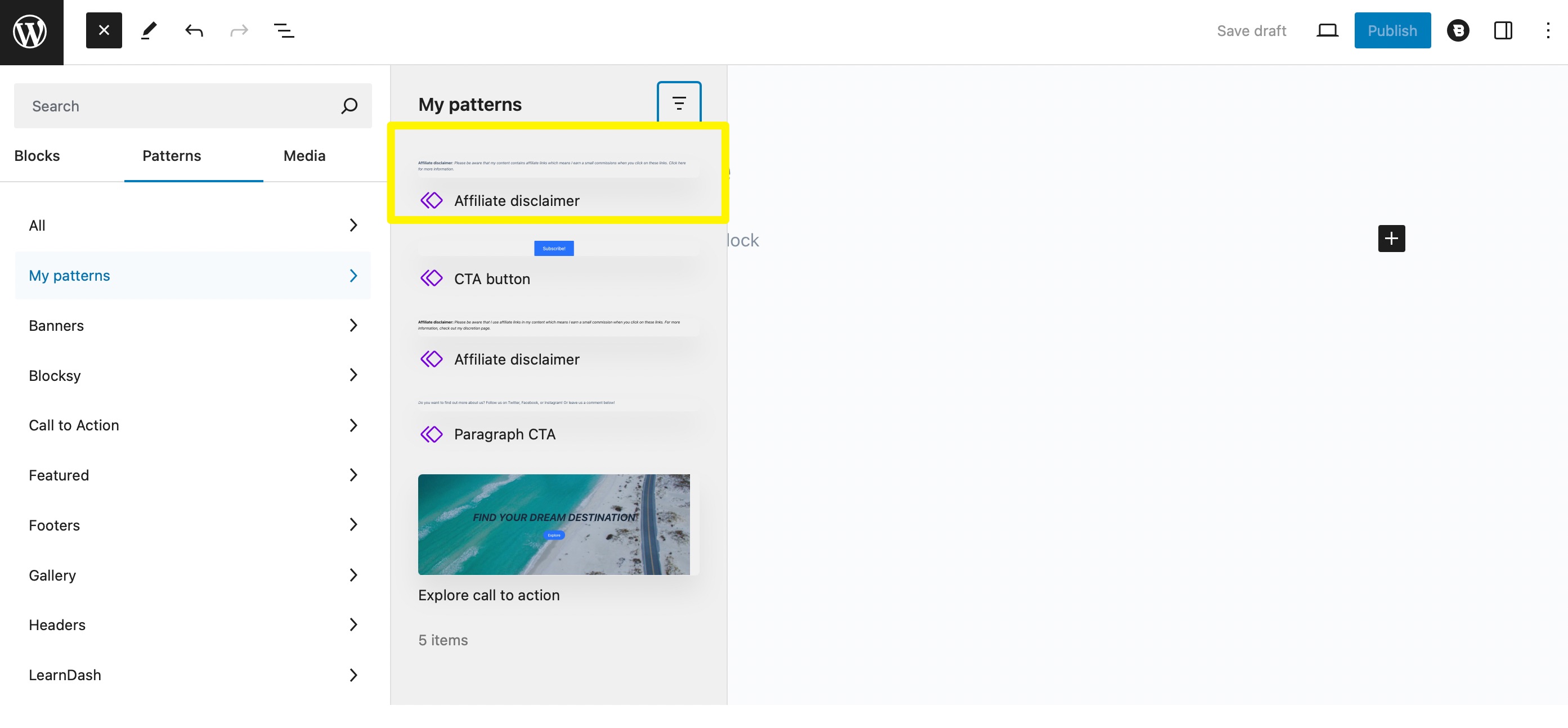 How to insert reusable blocks into pages