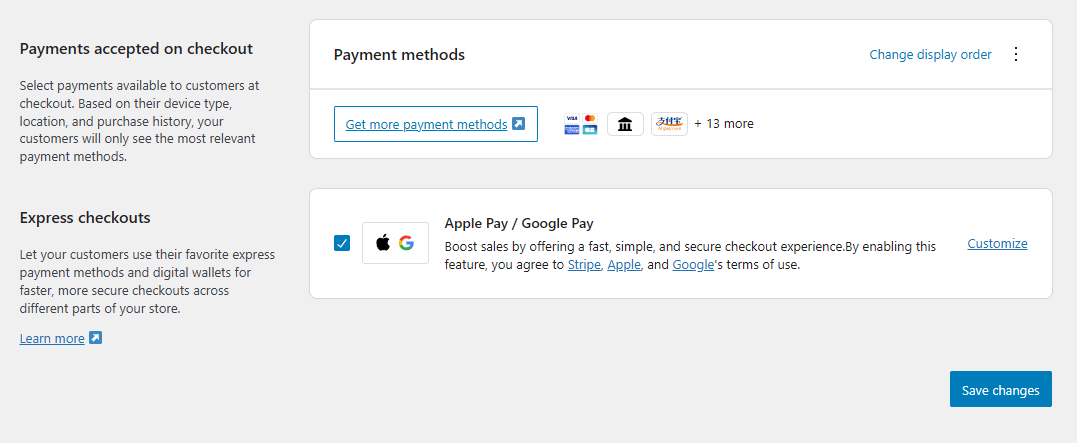 Payment methods tab