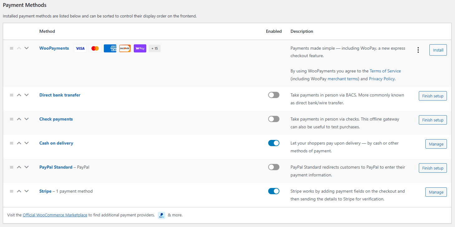 Payments tab