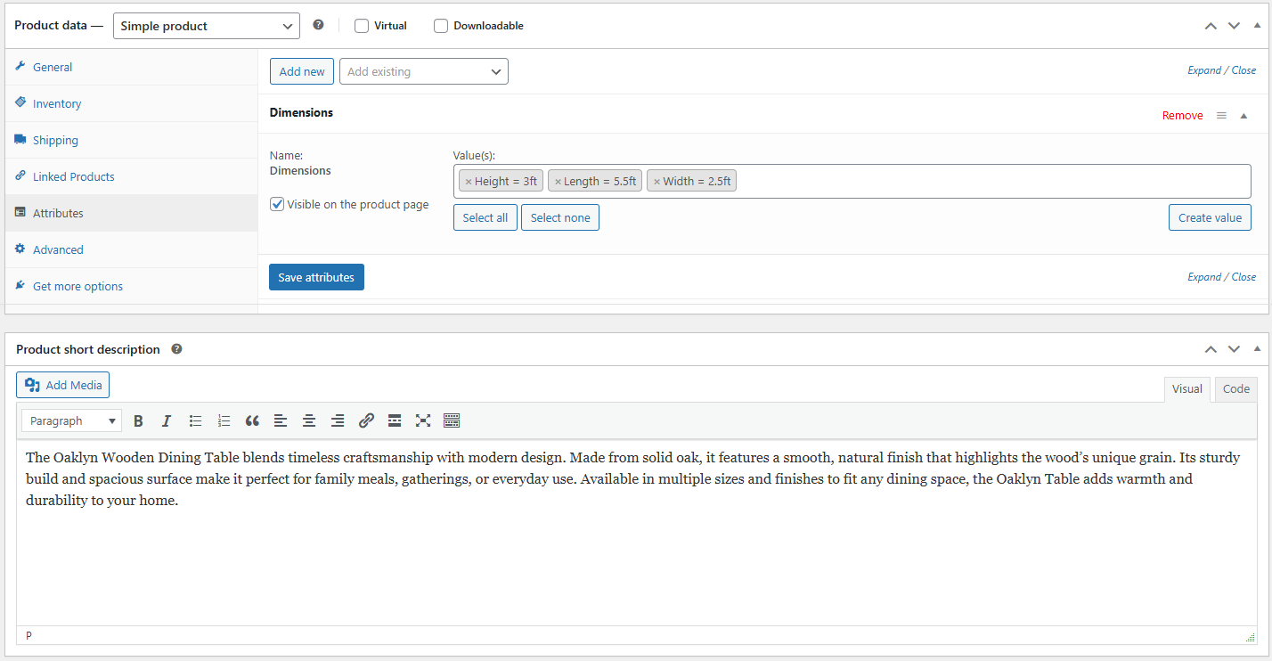 Add attribute to product
