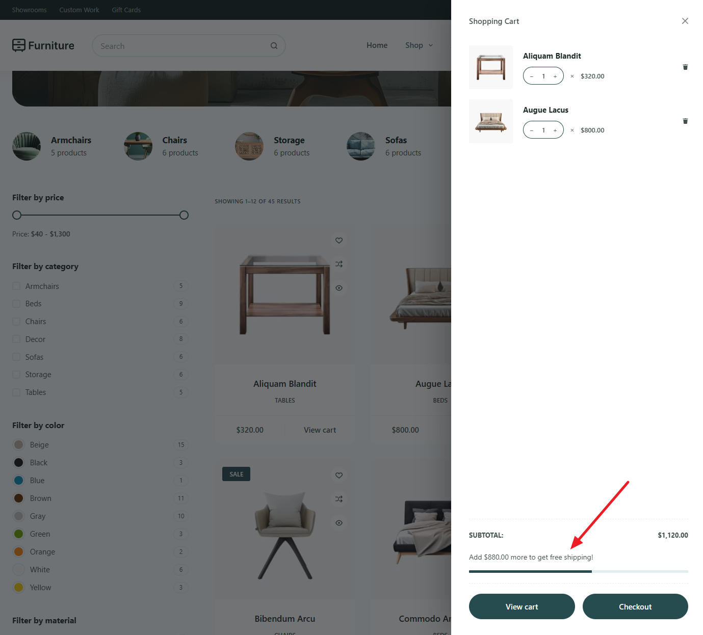 Free shipping bar preview front-end