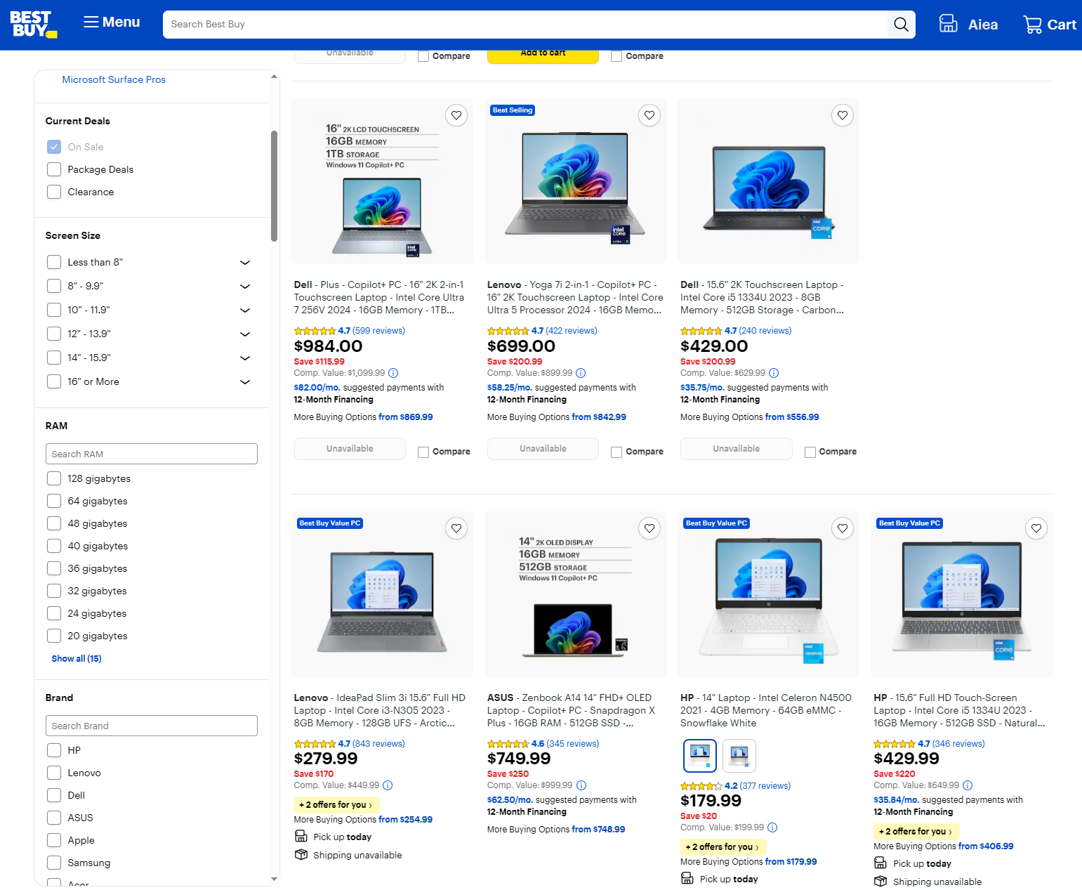 Best Buy filters for laptops