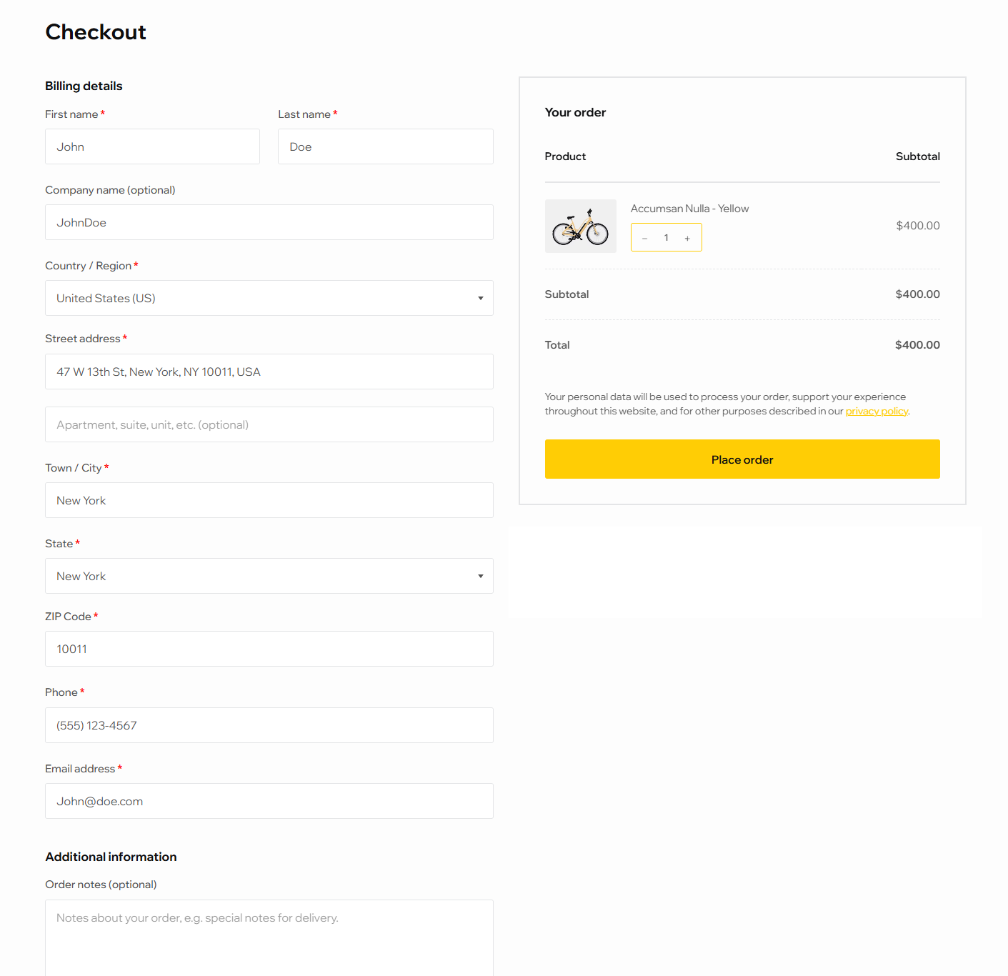 Simplified checkout layout