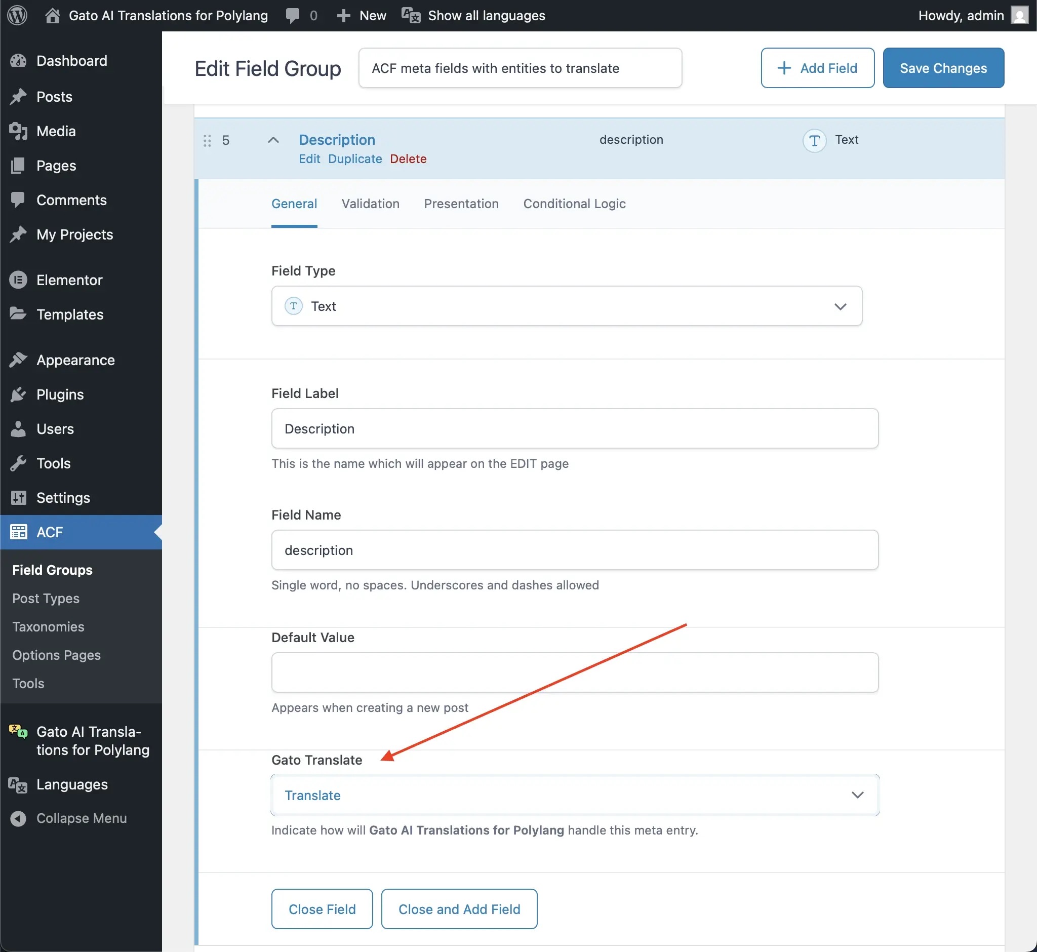 Configuring sync/translation for an ACF field group