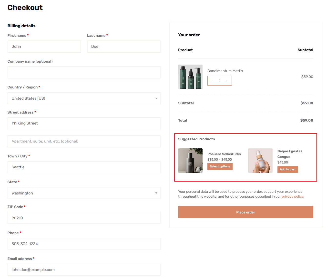 Checkout page cross-sell