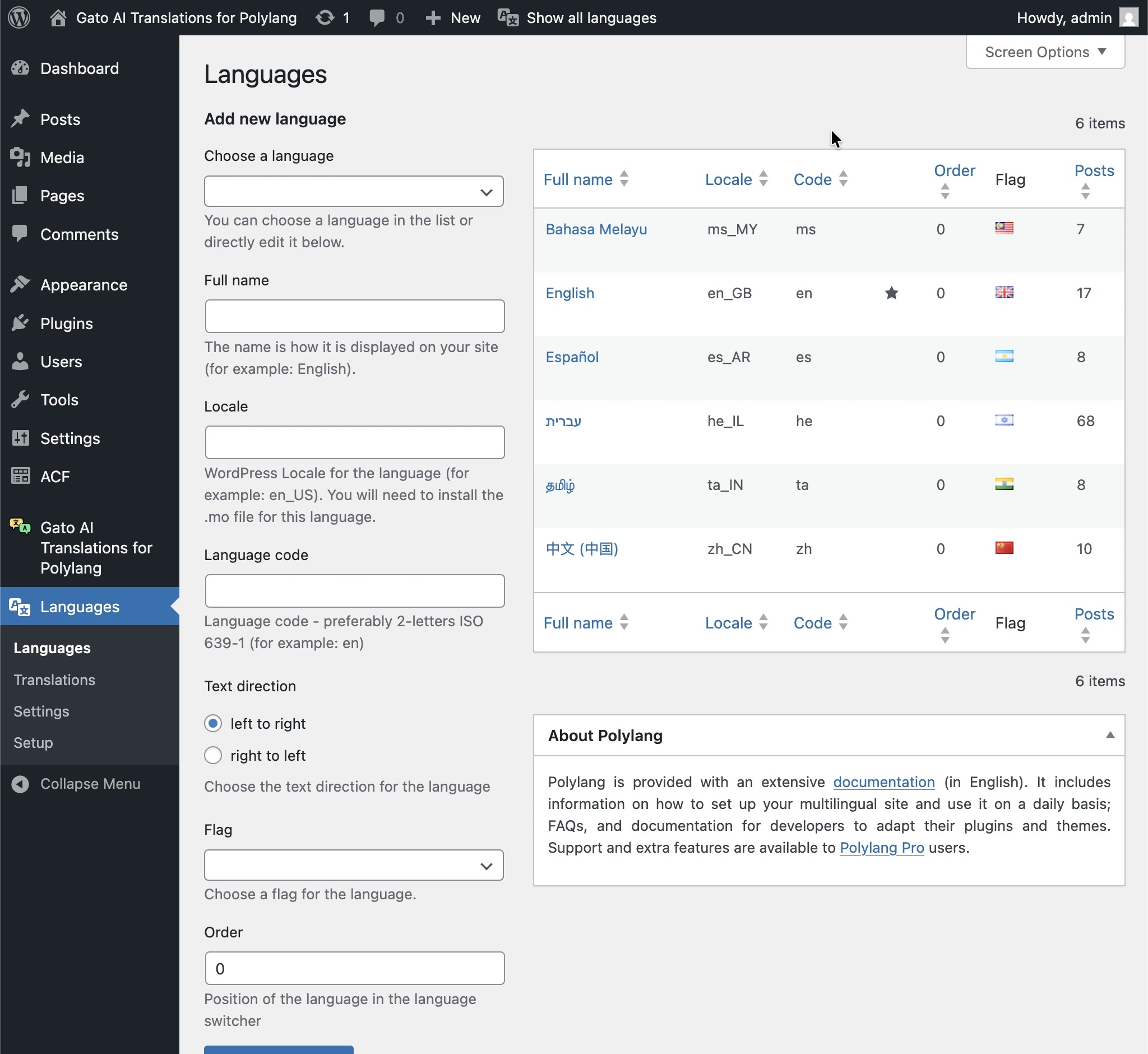 Configure Polylang languages