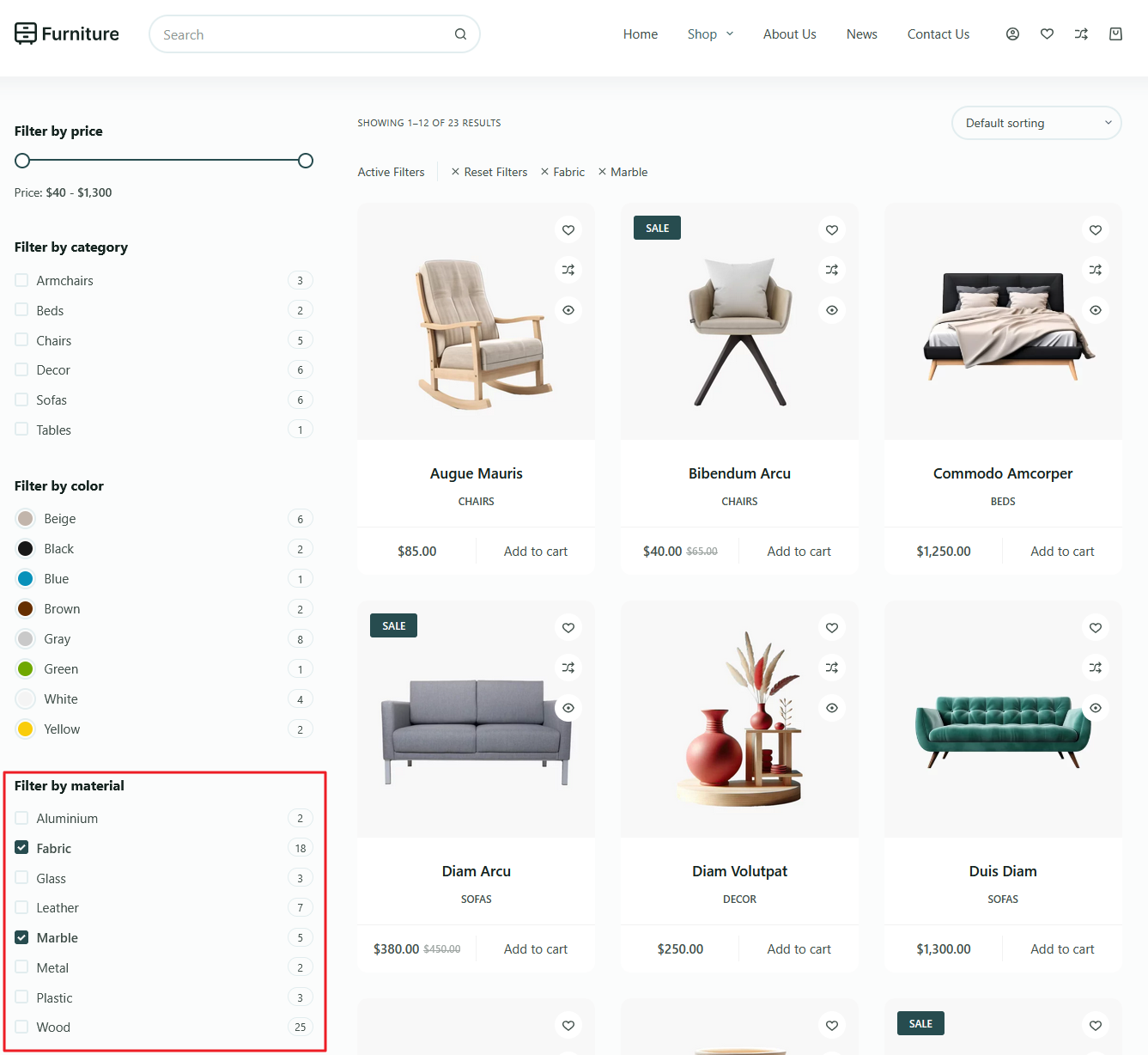 Product attribute filters