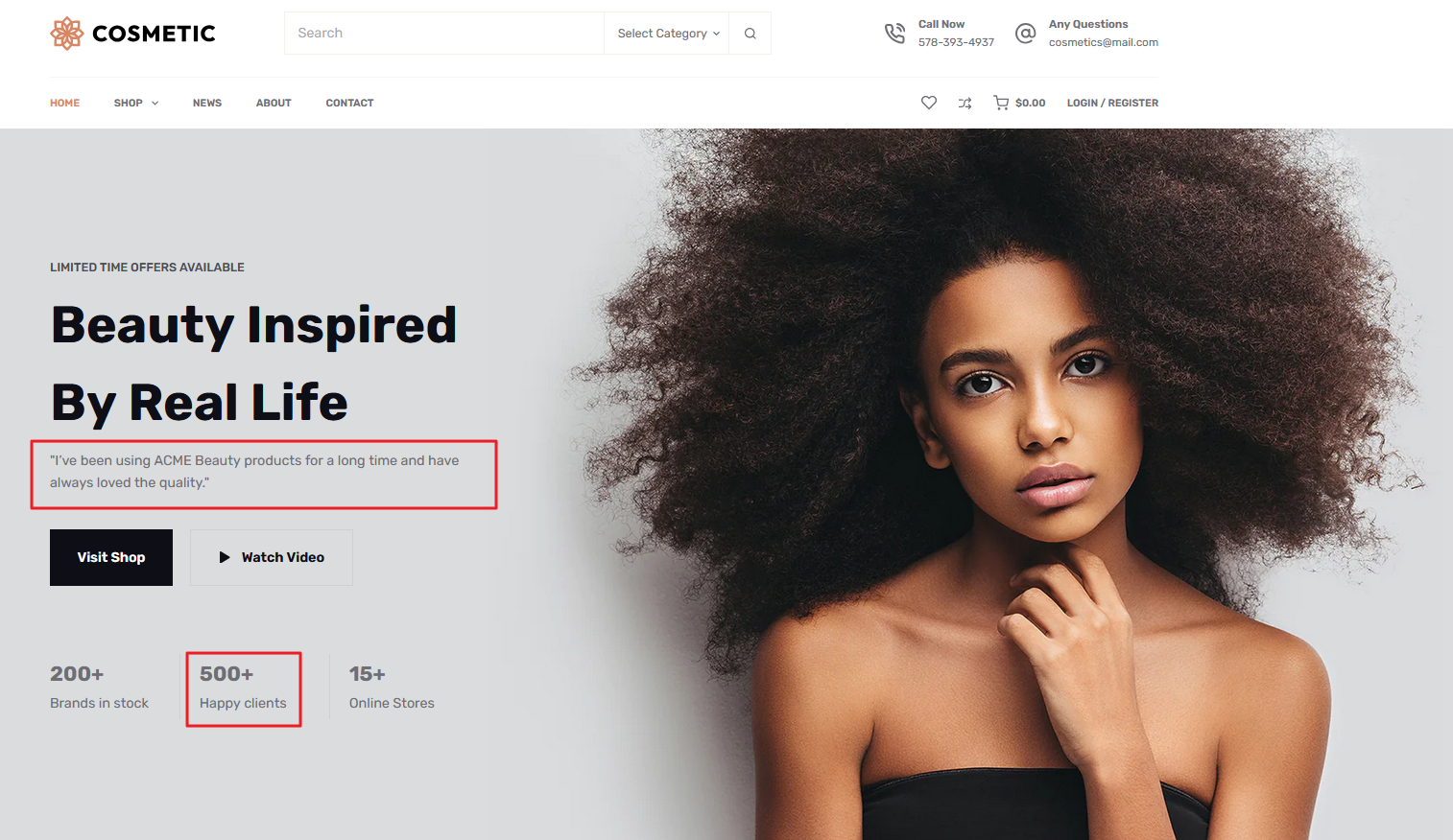Customer review featured in the hero section