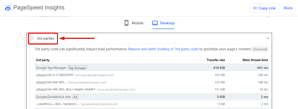 google pagespeed 3rd party script