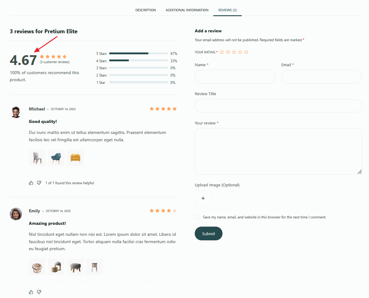 Ratings highlighted on the product page