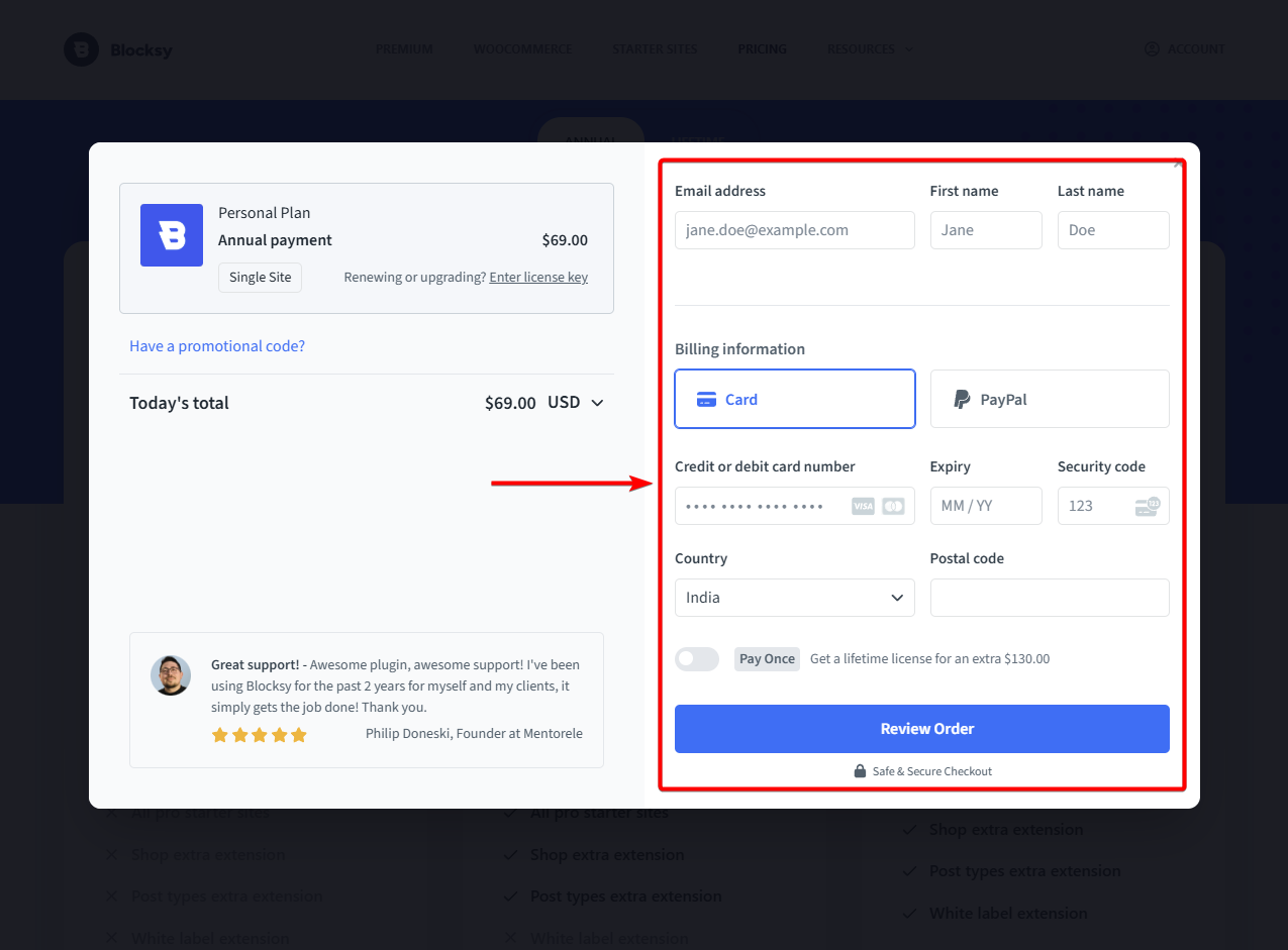 payment gateway in checkout page