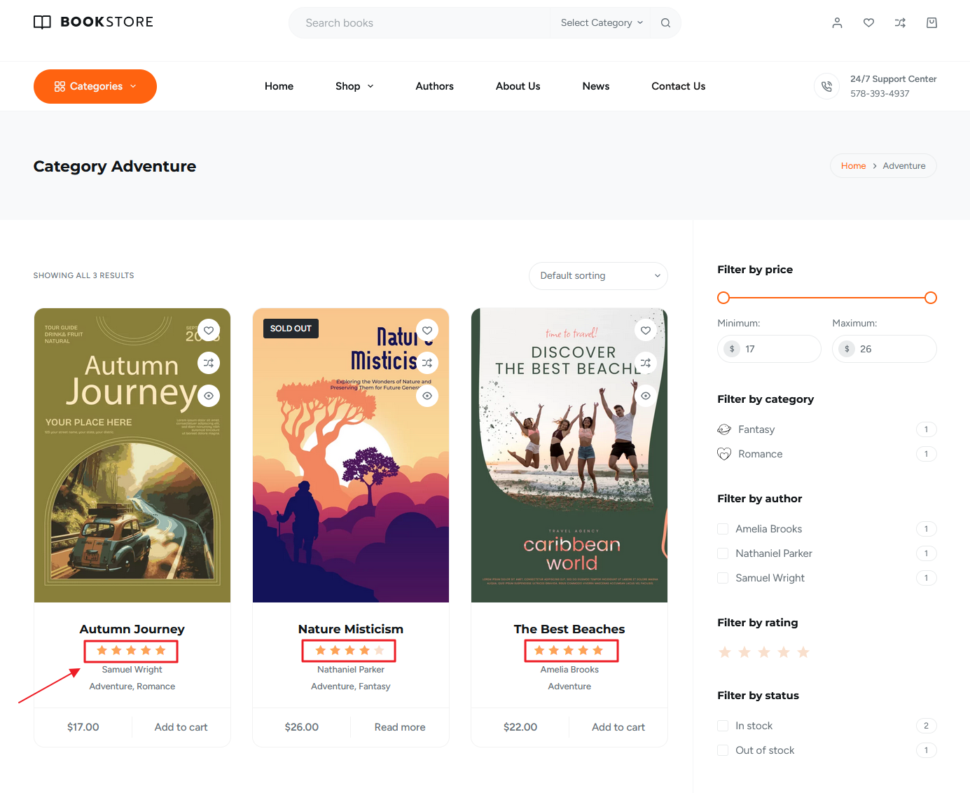 Product ratings above the fold placement