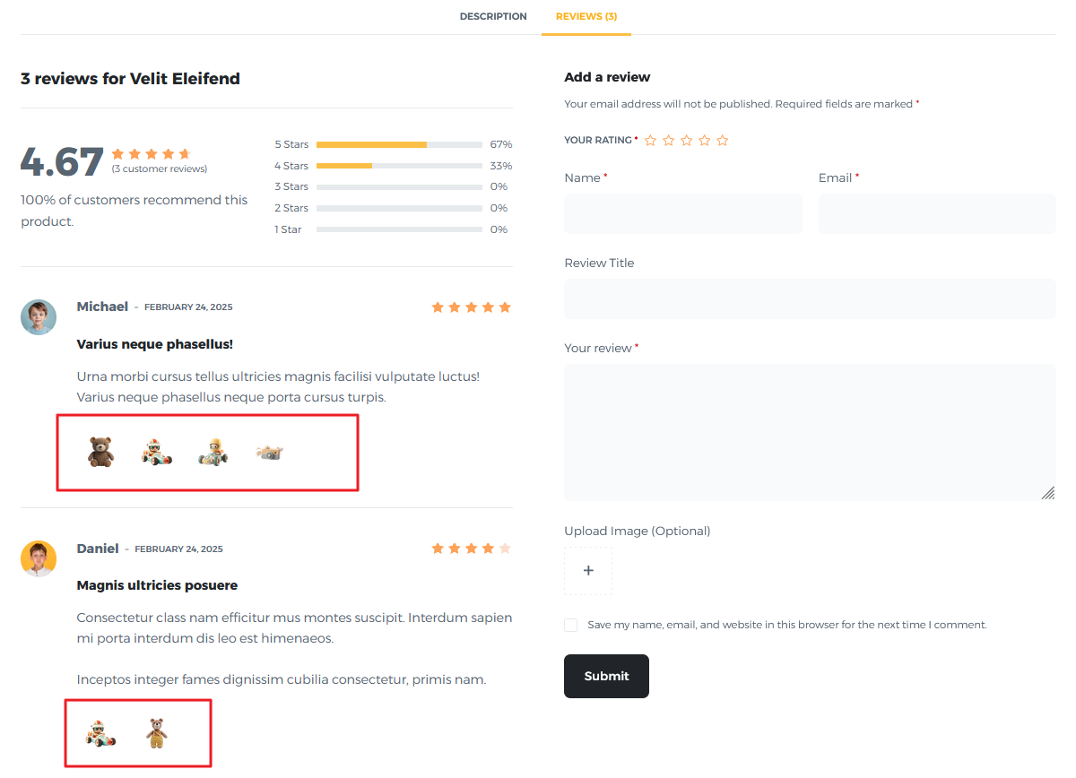 Visual customer reviews for product pages