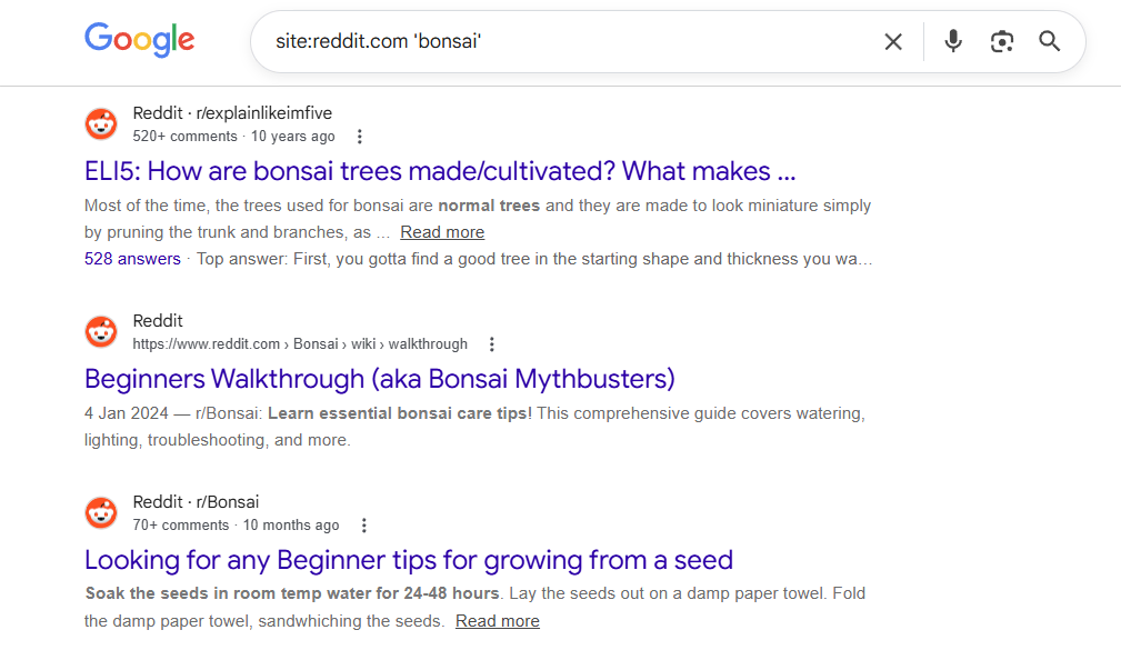 checking bonsai tree enthusiast pain points in reddit threads