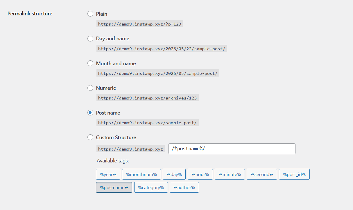 wordpress permalink structure