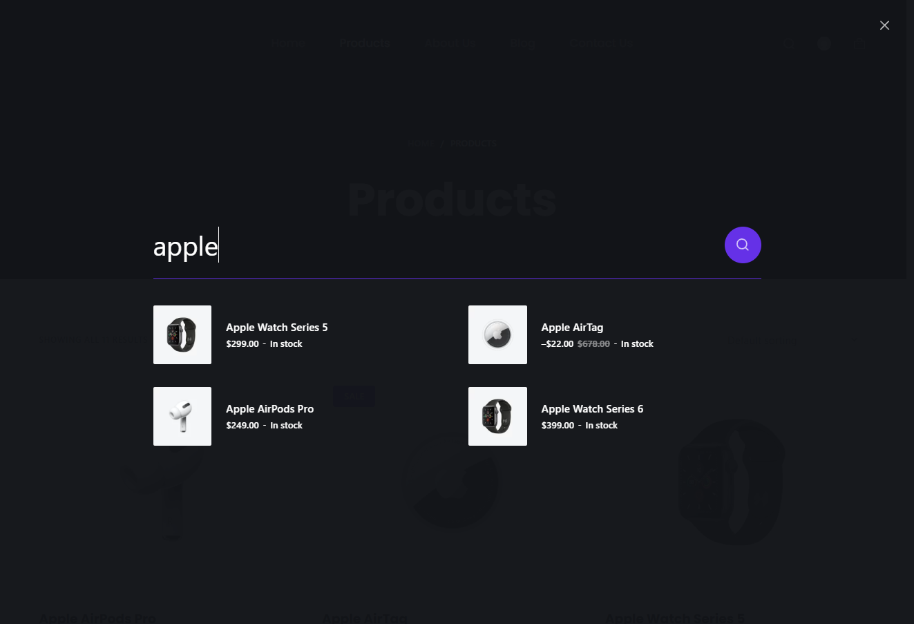 blocksy header live search