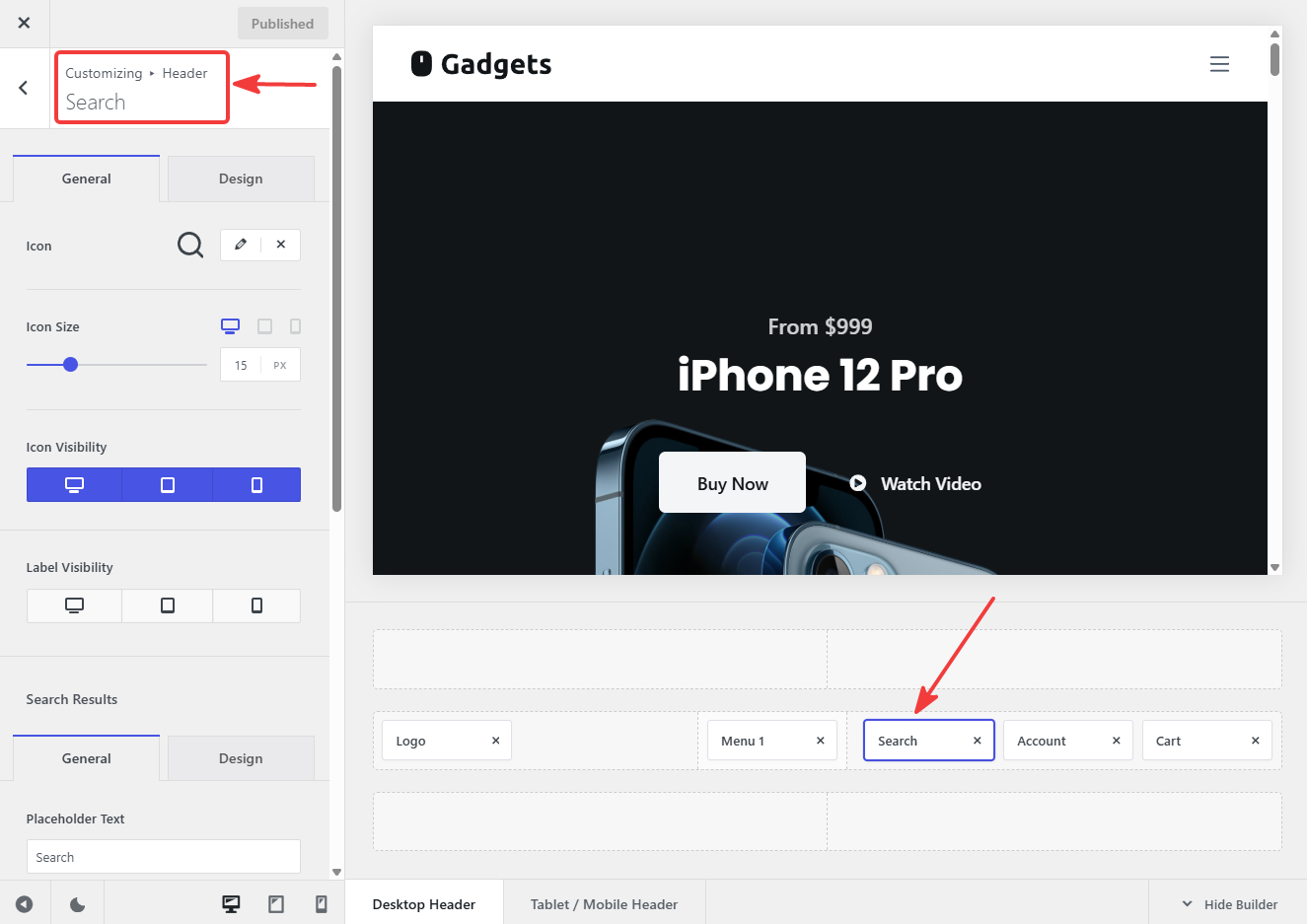 blocksy header search