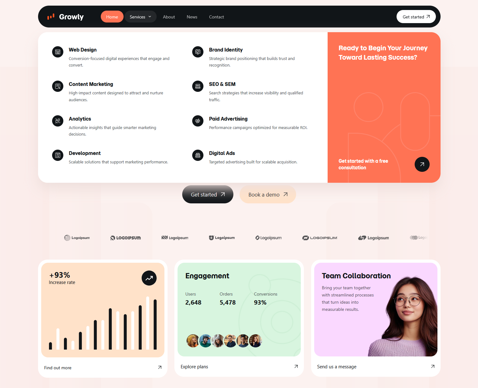 Business website with mega menu