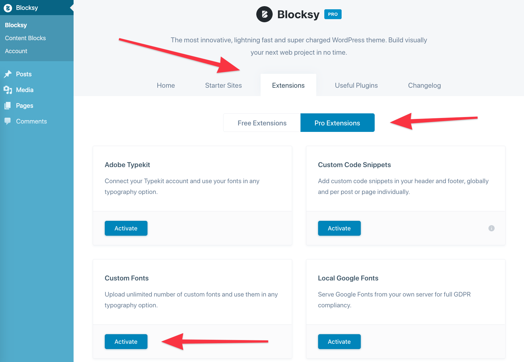 Enable custom fonts in Blocksy