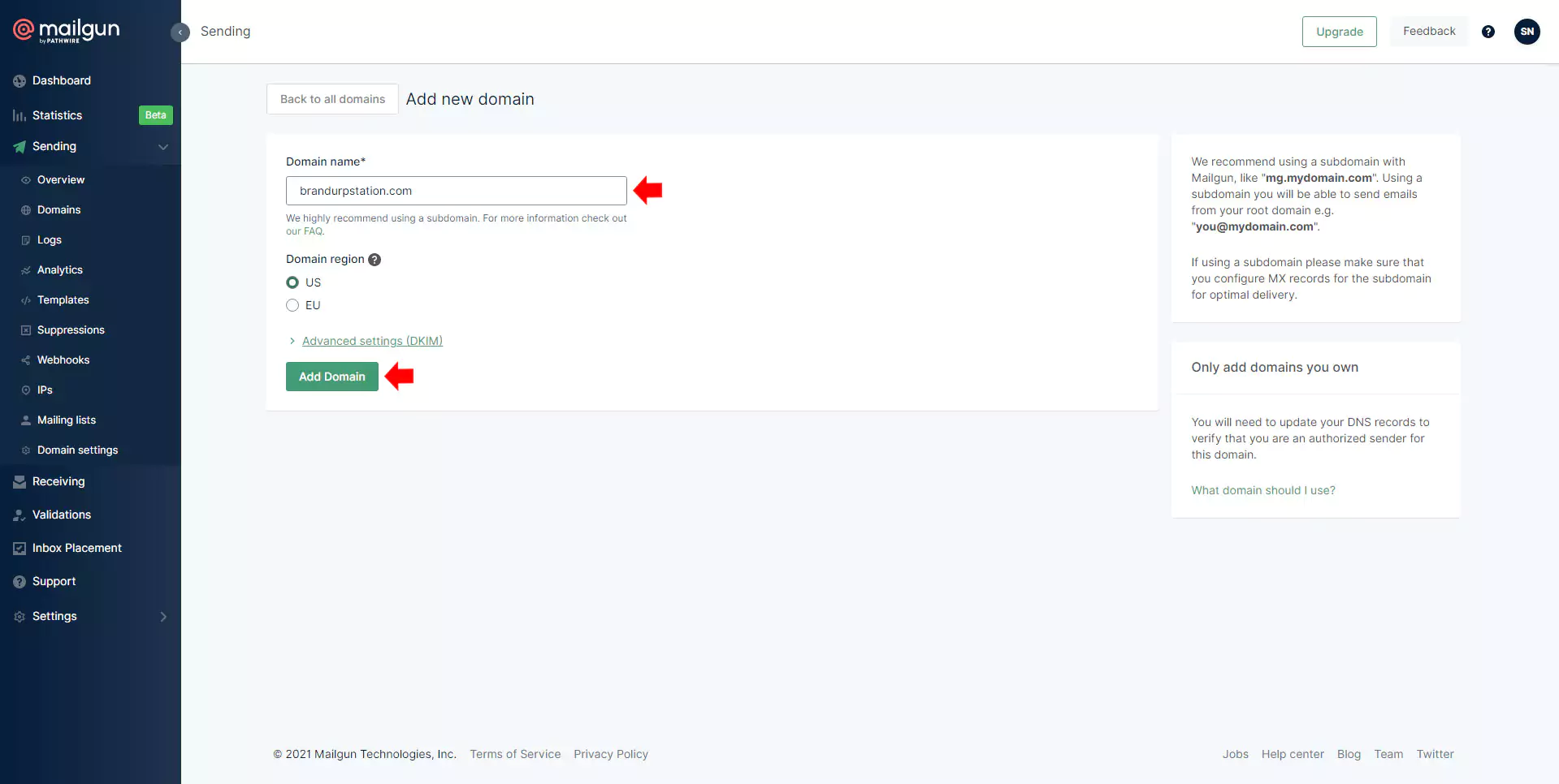 Add Domain