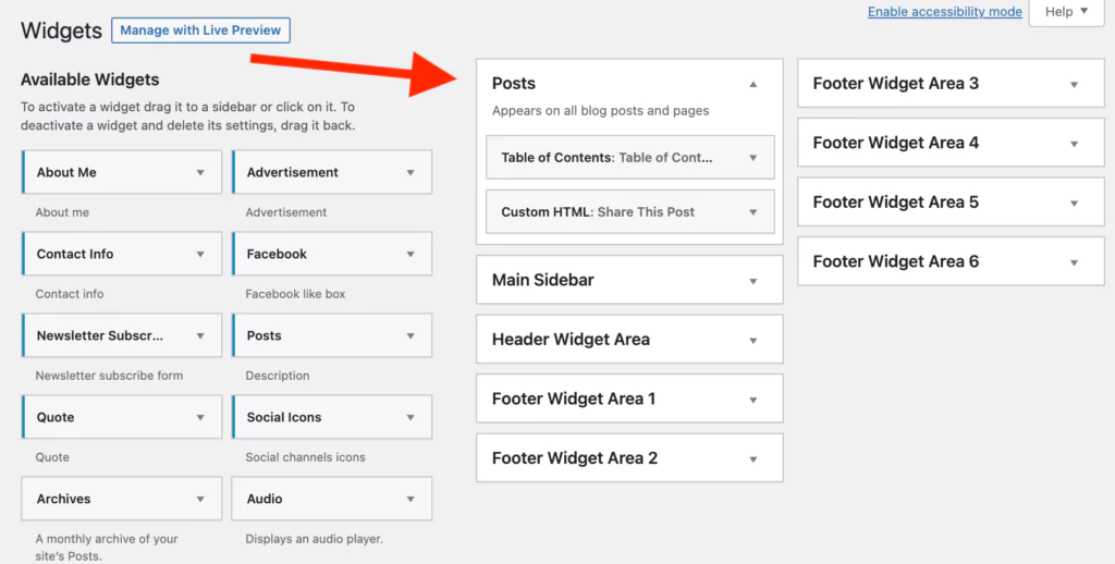 Sidebar areas